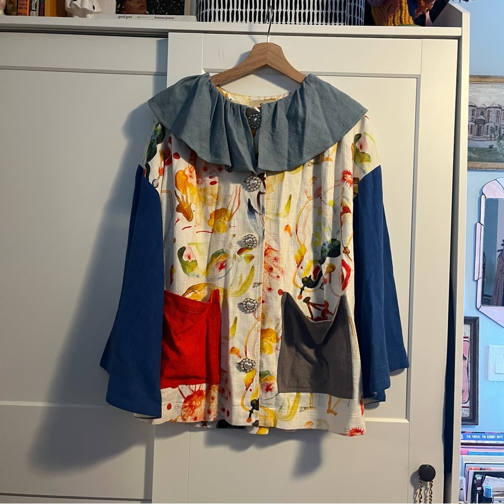 Colorful Artistic Jacket with Blue Sleeves